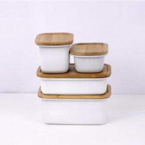 Contenedor de Acero Inoxidable Blanco con Tapa Bamboo - 1300 ml